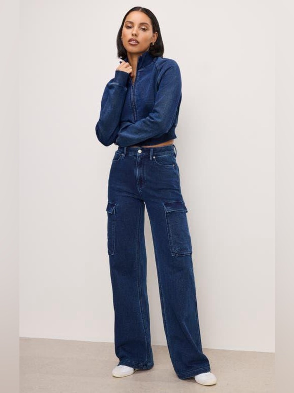 ▪️Good American Jeanius Good Skate Wide Leg Cargo French Terry Jeans